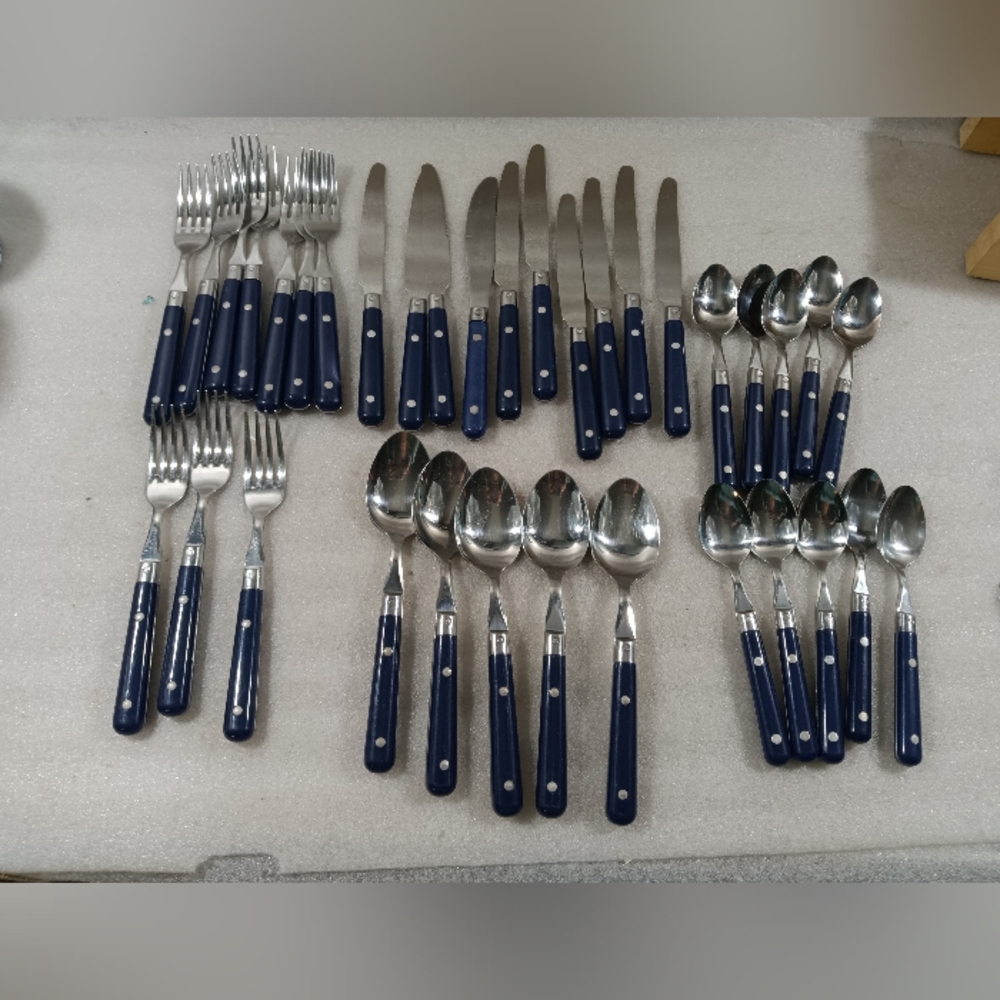 Flatware Thailand Stainless Navy Blue 35 Pieces Service For 10